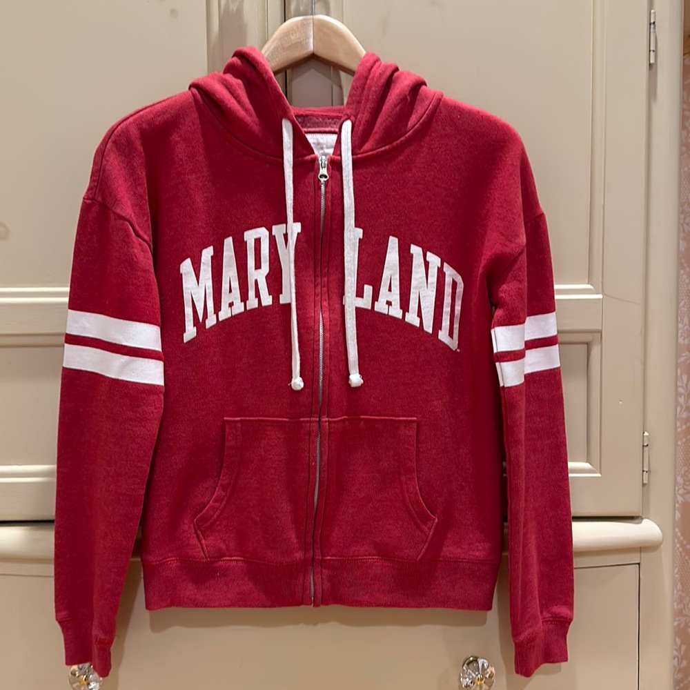 Redshirt MARYLAND  Zipper Jacket Hood RED & IVORY LETTERS SIZE  Small